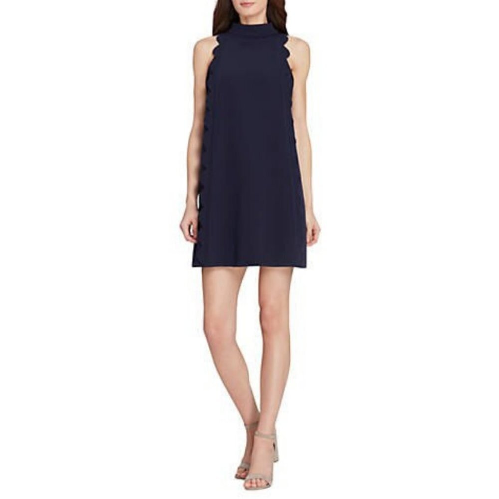 Tahari ASL Navy Crepe Mock Neck Trapeze‎ Mini Dress